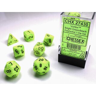 Chessex - Vortex Bright Green w/black Signature™ Polyhedral 7-Die Sets